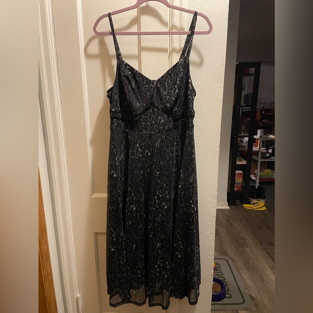 Torrid Dark Grey Leopard Mesh Midi Dress 1x